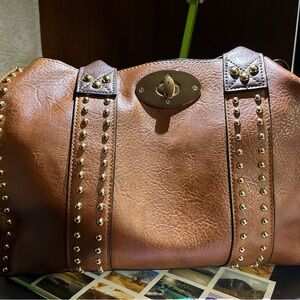 Brown Studded Leather Handbag